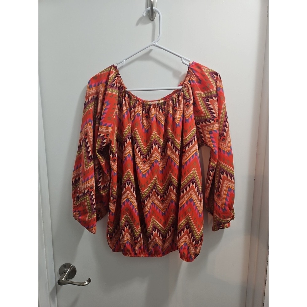 R Rouge Shirt Womens Med Orange Aztec Indie Style Bohemian Dophmine Dressing